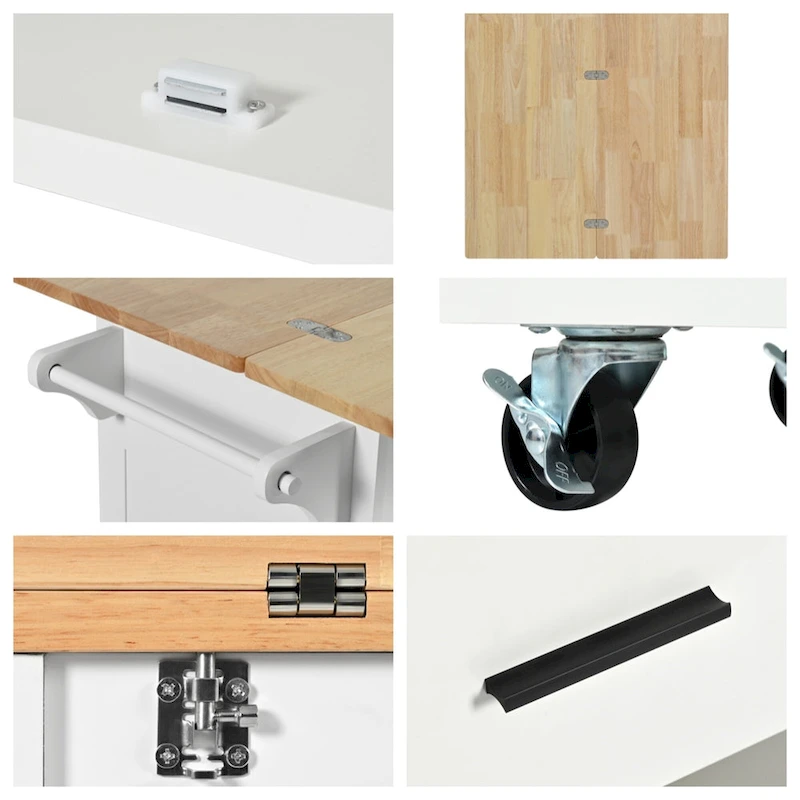 Rolling Kitchen Island w/ Foldable Counter Top,Towel Rack and Drawer