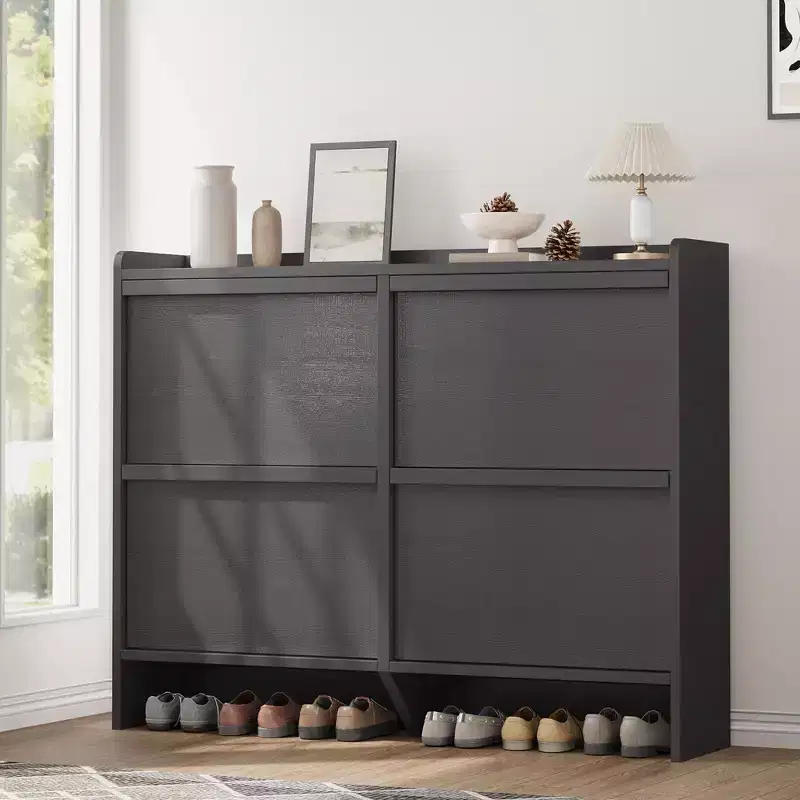 4-Drawer Flip Shoe Cabinet with Adjustable Shelf - Versatile Wooden Storage Organizer for Hallway, Entryway & Living Room