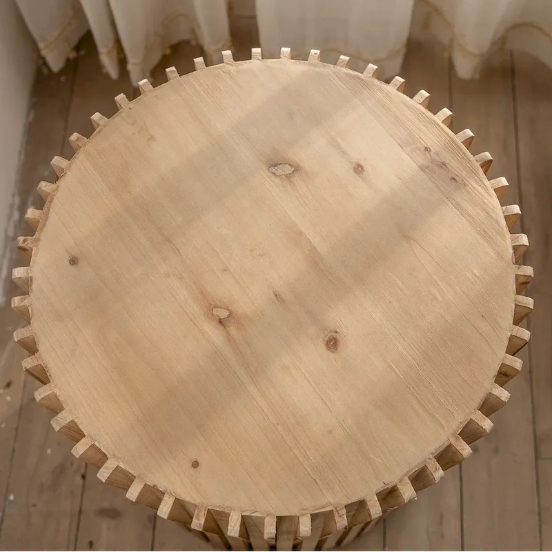 Retro Fashion Style Cylindrical Coffee Table with Vertical Texture Relief Design