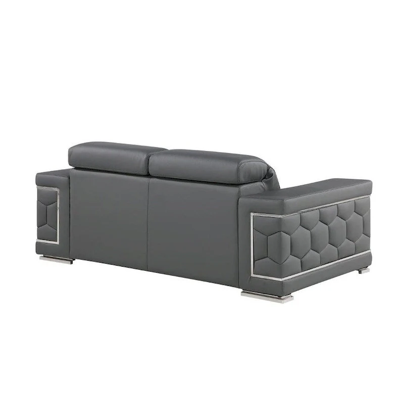 HomeRoots 71 Gray And Silver Genuine Leather Loveseat