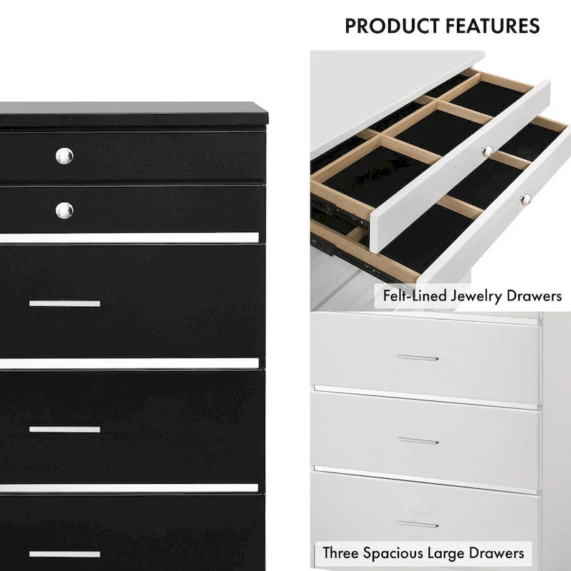 Mary Glam 5-Drawer Jewelry Armoire with Felt by