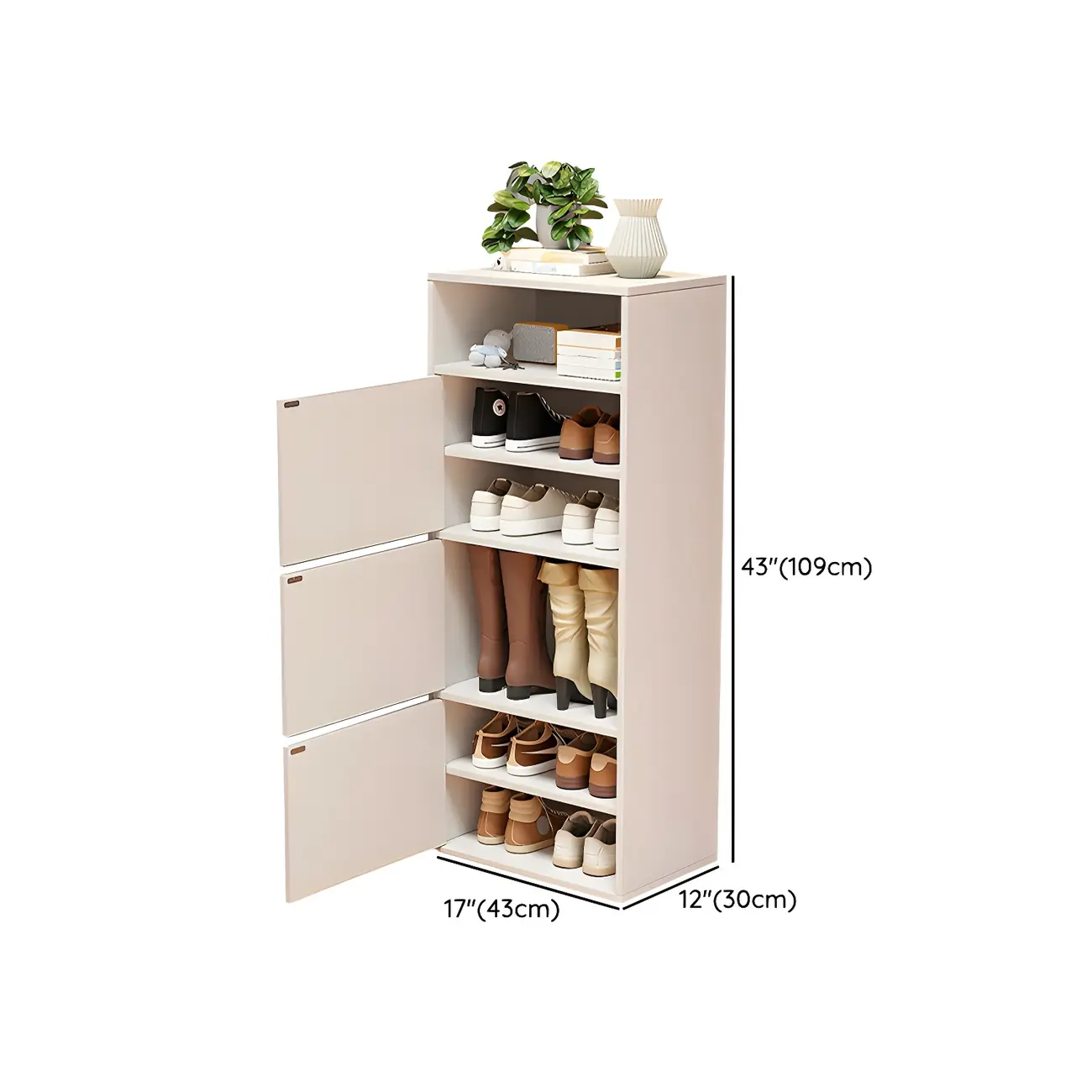 Modern White Tall Shoe Cabinet with Adjustable Shelves