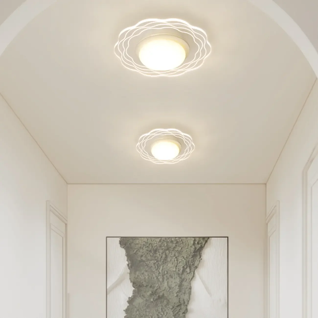 Mini White Artistic Flower Shade Flush Ceiling Light Dimmable