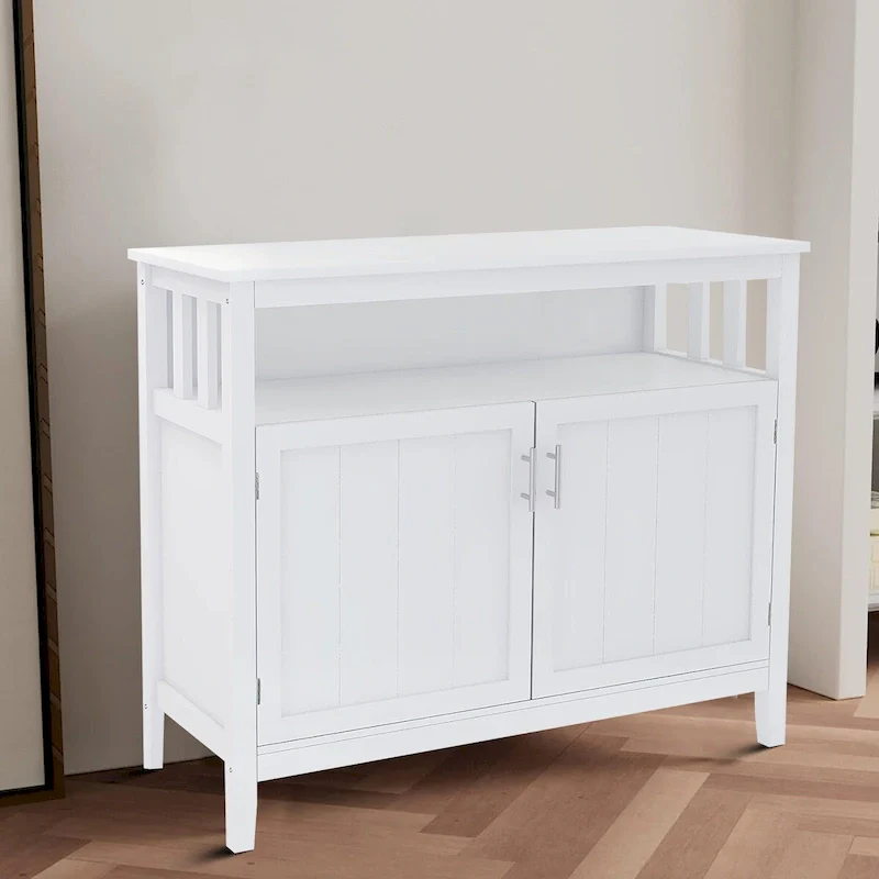 White / Brown MDF Sideboard, 1-Door + Open Shelf, 1-Person Assembly