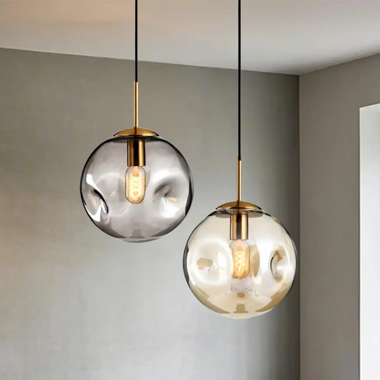 Smoky Glass Irregular Globe Pendant Light for Bedroom
