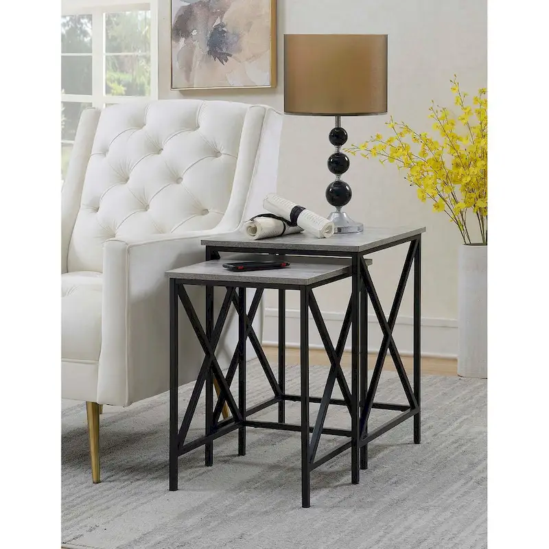 Black Metal X-Frame Nesting End Table - 18.25