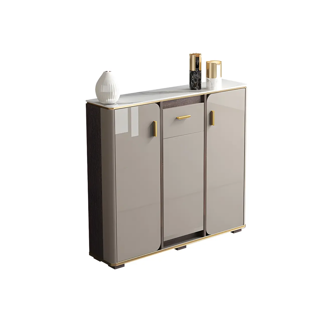 Glam Off-White Stone Top Sideboard with Cabinets