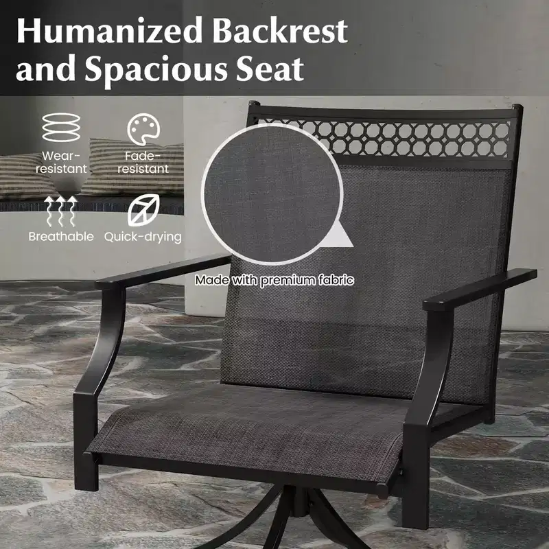 Costway Patio Swivel Dining Chairs Set of 2 with Quick-Drying Fabric and Metal Frame Brown/Gray