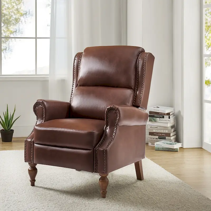 Terri Traditional Vegan Leather Manual Push Back Recliner by HULALA HOME