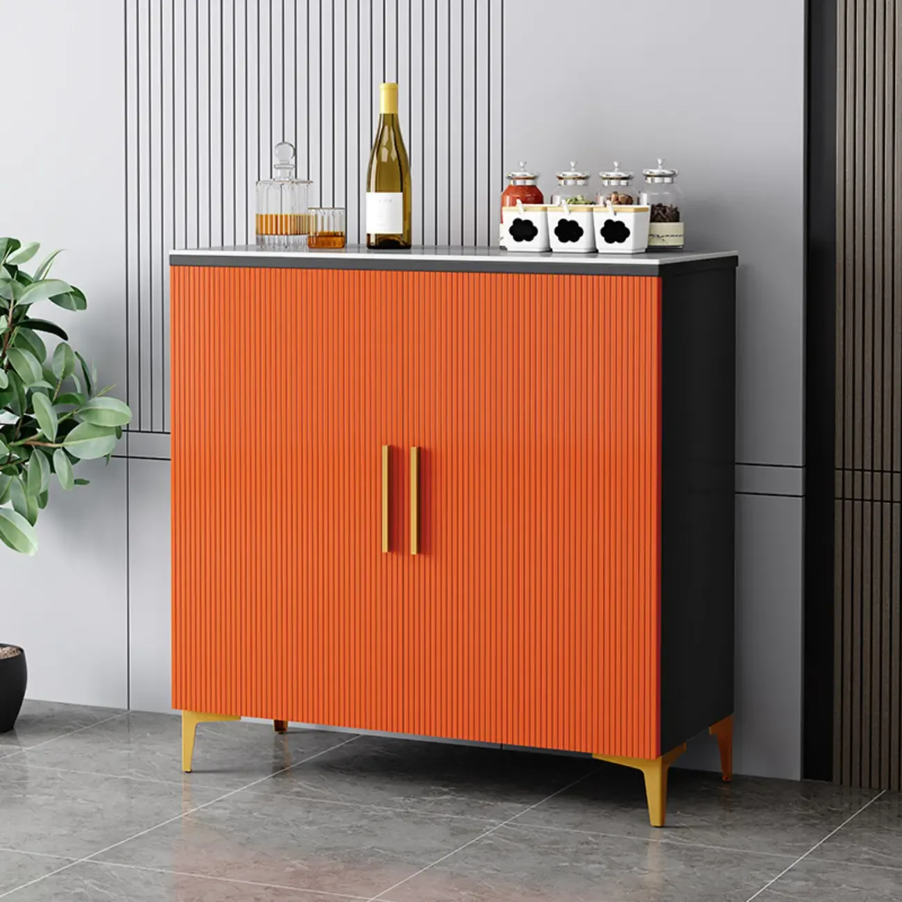 Glam Grey Wooden Sideboard with Cabinets