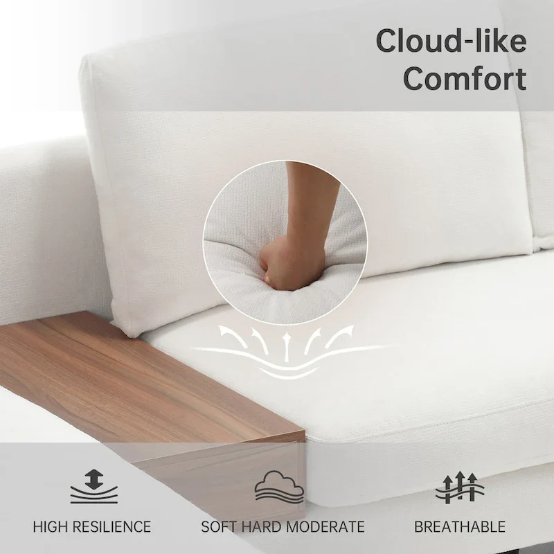 Modular U-shaped Linen Reversible Sofa with a Wooden Side Table Box and Reversible Design