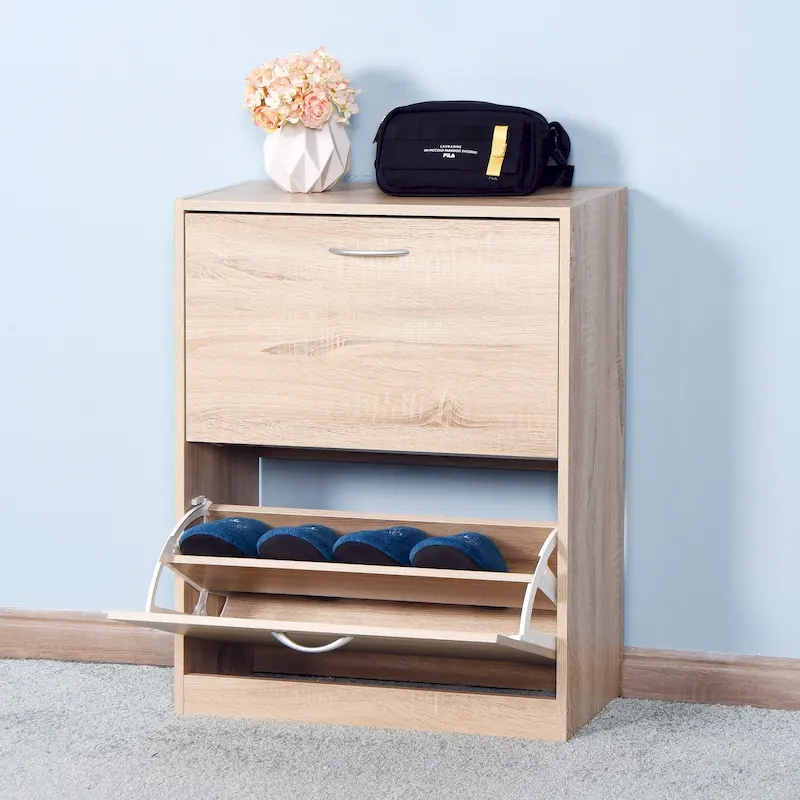 Natural 2-Flip-Door Shoe Cabinet for Entryway, 1-Unit