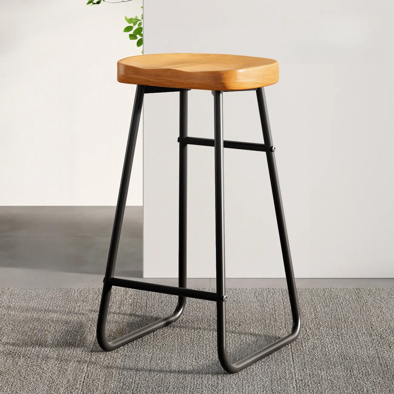 Brown Saddle Backless Counter Bar Stools with Footrest