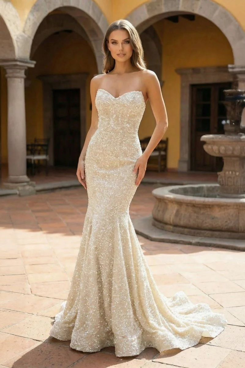 Mermaid Sweetheart Neck Sequins Prom Dress