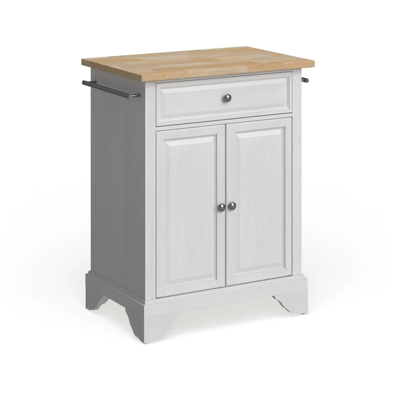 Crosley Lafayette Natural Wood Top Portable Kitchen Island in White Finish - 18d x 31w x 35h