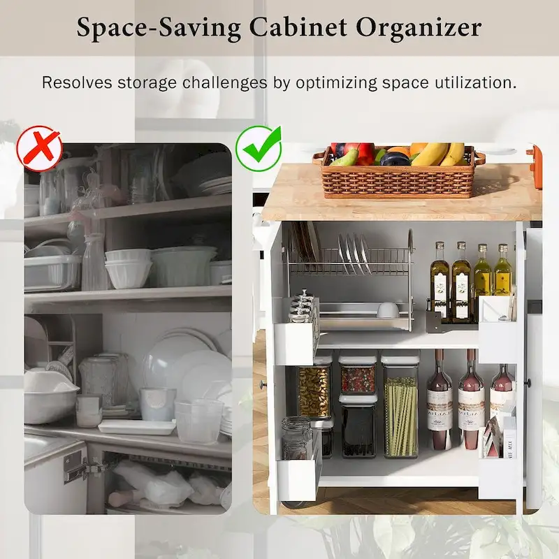 53.9 W Modern Versatile Kitchen Island with Drop Leaf and 3 Drawer Cabinets