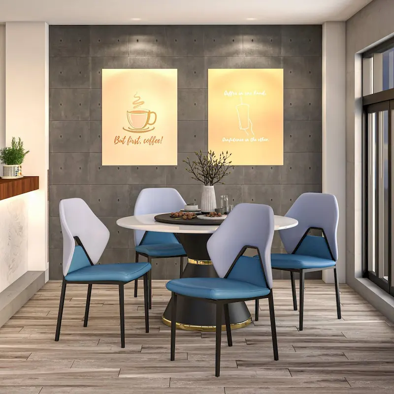 PU Leather Dining Chair – Brown/Grey/Blue Grey/Green Blue/White, Iron Legs, Single