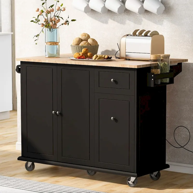 53.9 Kitchen Island Cart with Drop Leaf on Wheels