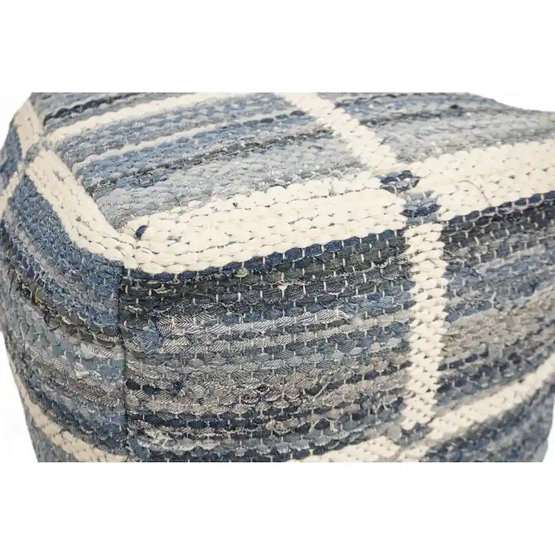 Handcrafted Wool and Cotton Pouf, Blue, Medium