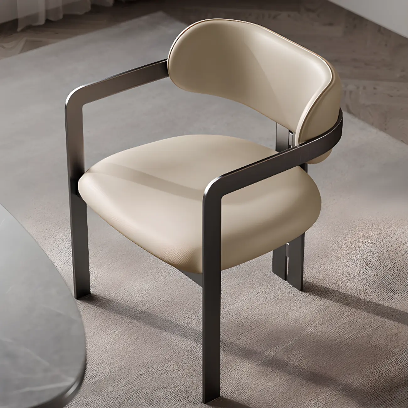 Modern Faux Leather Arm Dining Chair with Alloy Legs