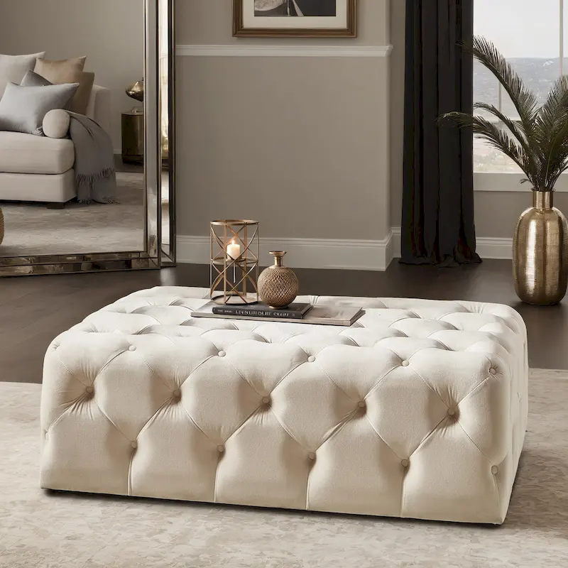 Rectangular Tufted Ottoman with Casters