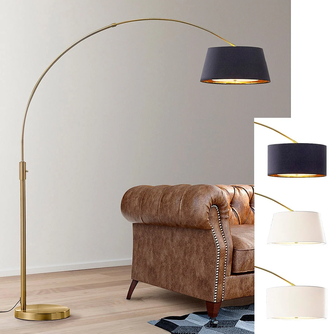 Orbita 81H LED Dimmable Retractable Arch Floor Lamp, Bulb included, Antique Brass Finish