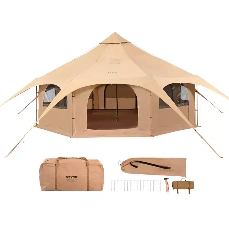 VEVOR Canvas Tent, 4 Seasons 5 m/16.4 ft Bell Tent, Canvas Tent for Camping with Stove Jack, Breathable Yurt Tent for up to 8 People