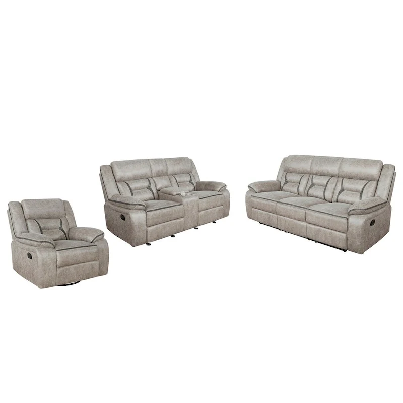 PU Manual Motion Sofa Set in Taupe Finish