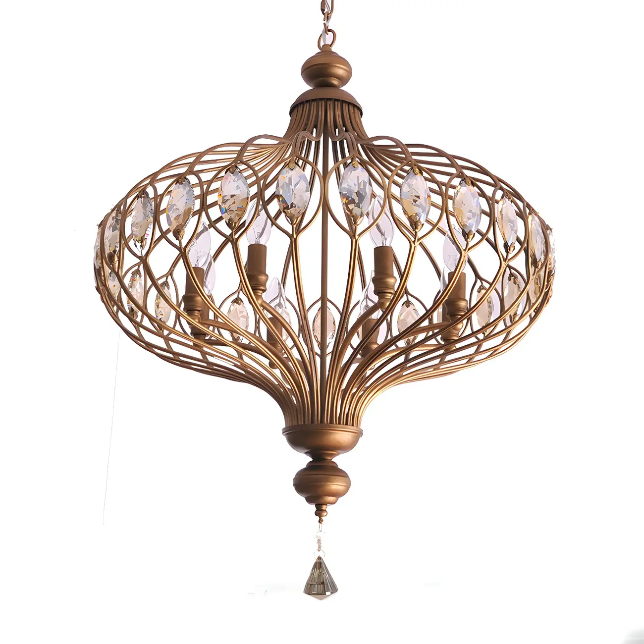 Gold Globe Caged Crystal Accent Hallway Pendant Light