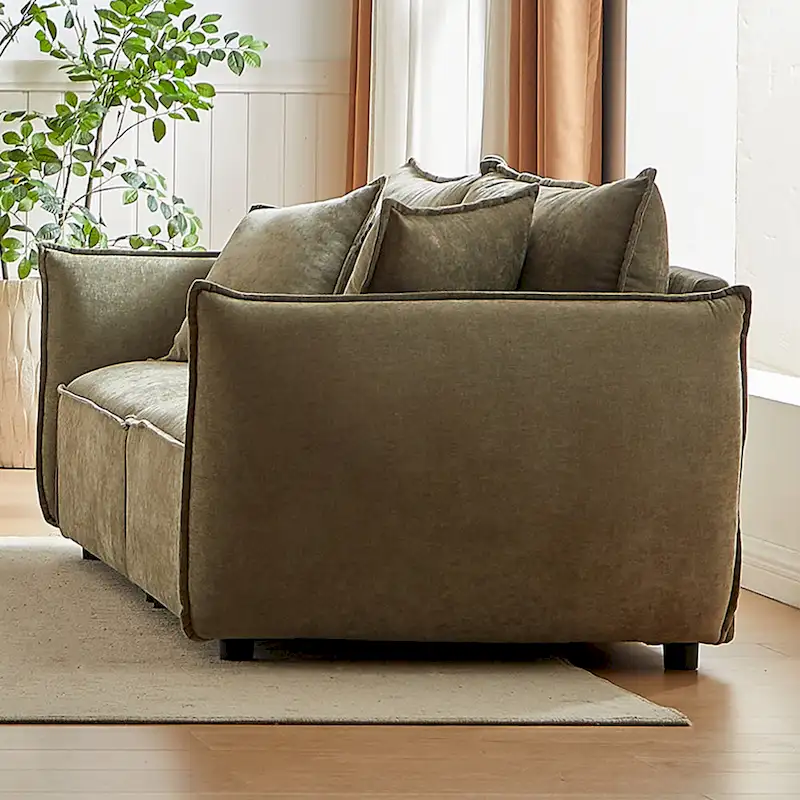 Light Green 88 Chenille 3-Seater Sofa with 2 Extra Pillows and Thickly Padded Seat