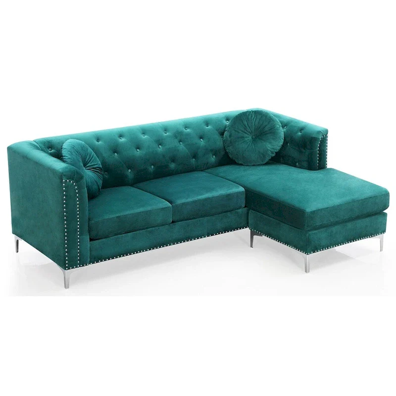 Pompano Velvet Button Tufted Sofa with Chaise