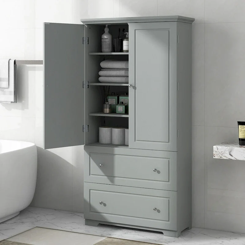 Grey/White Freestanding Storage Cabinet with Two Drawers