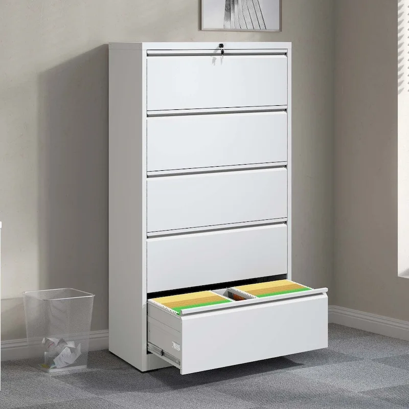 Lateral File Cabinet with Lock - Black/White, 5-Drawer