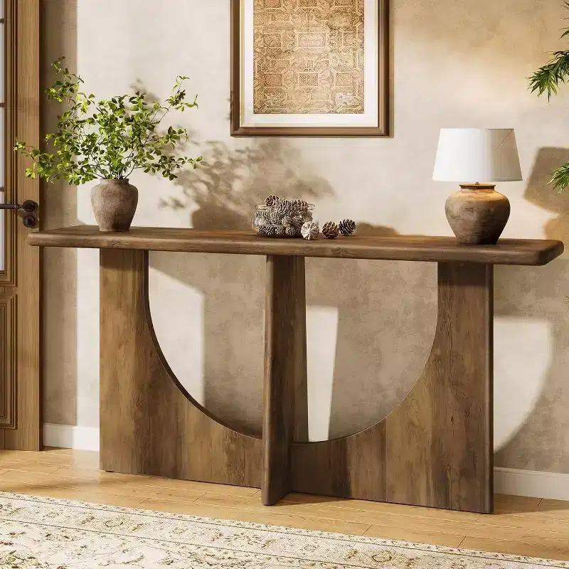 Lantine 71-Inch Long Console Table, Farmhouse Entryway Table with Sturdy Geometric Frame, Sofa Table Behind The Couch for Living Room, Rustic Brown