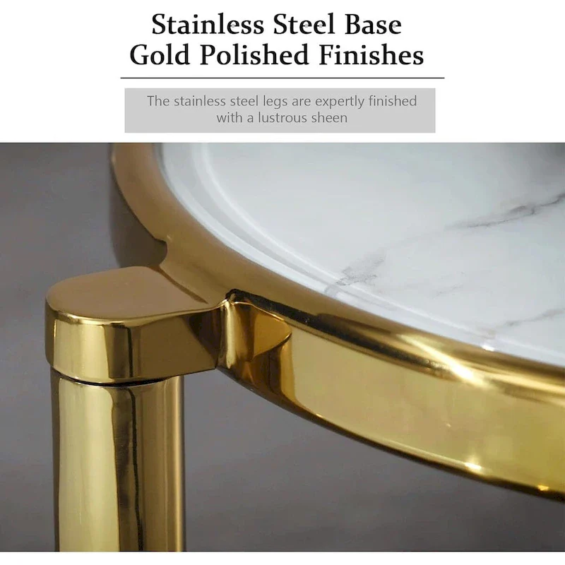 Round Tempered Glass Coffee Table with 3 Tiers 360 Degrees Rotating Top