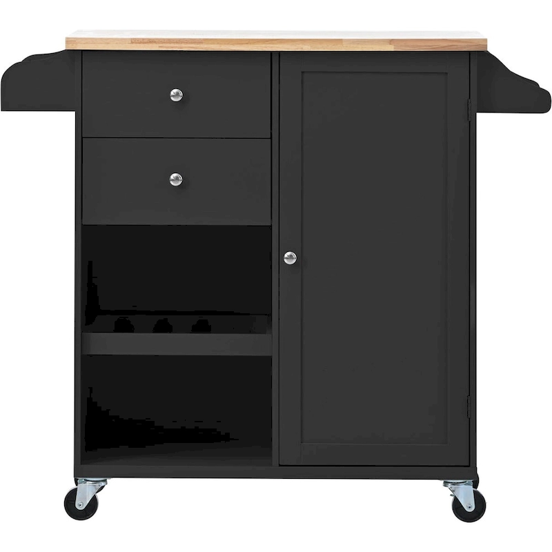 41.3 in. Rolling Kitchen Island with Spice Rack and Two Drawers
