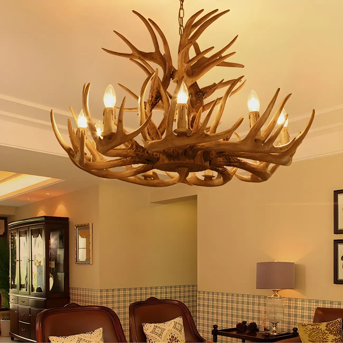 Rustic Large Antler Candelabra Chandelier with 2 Tiers