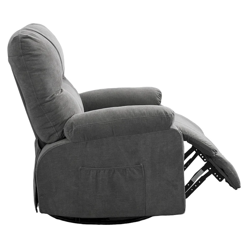 360 Swivel Manual Recliner Single Sofa Chair Fabric Lounge Chair with Pull Out Footrest and Side Pockets
