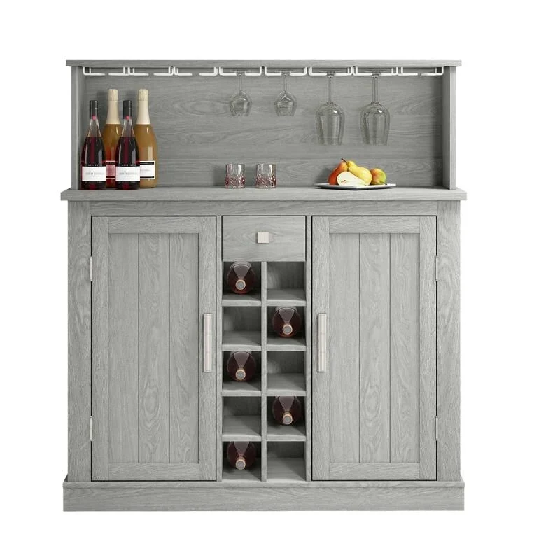 Buffet Bar Cabinet with Wine Rack - 10-Bottle Storage (Grey/White)