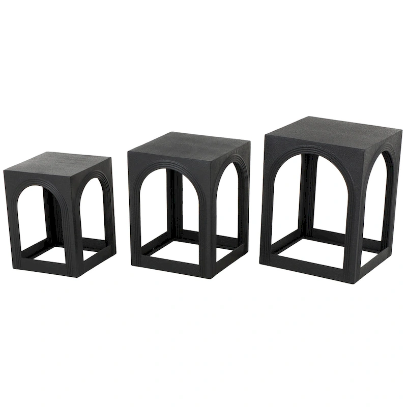 Metal Nested Side End Accent Table with Arched Cutouts - Set of 3 Black - Roche River Decor - 16W x 16L x 21H