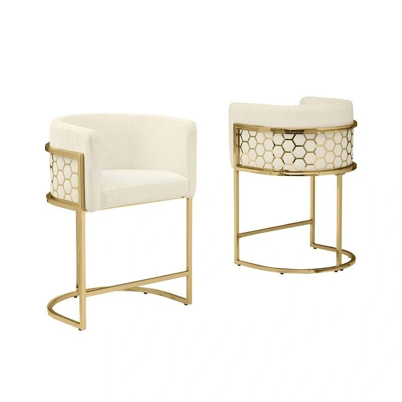 Best Quality Furniture 29 Gold Chrome Upholstered Barstools Set of 2. - N/A