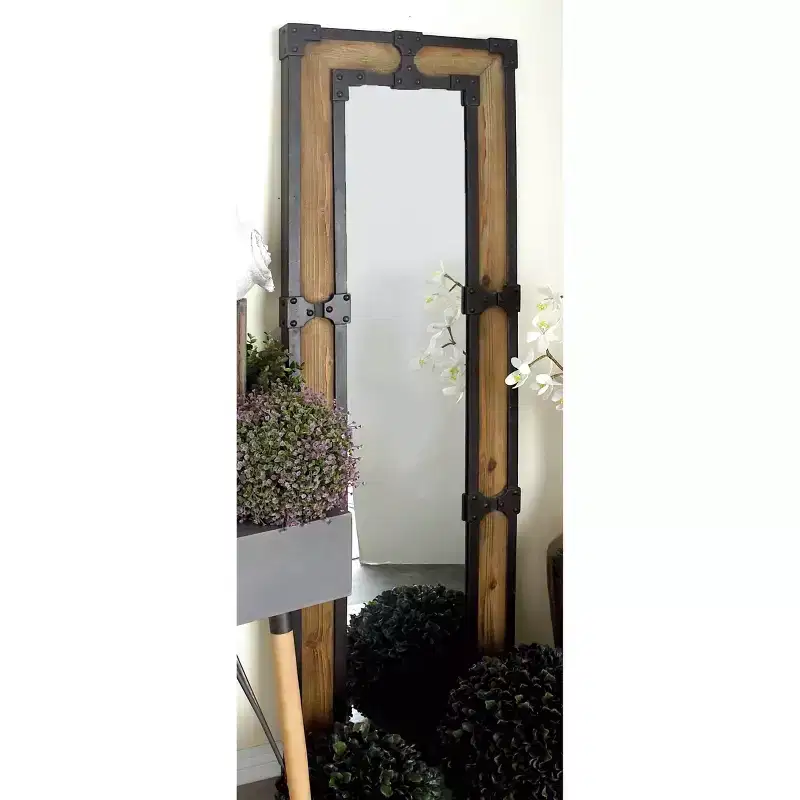 Rustic Wood Floor Mirror Brown - Olivia & May: Freestanding, Decorative, Ornate Wooden, No Assembly Required