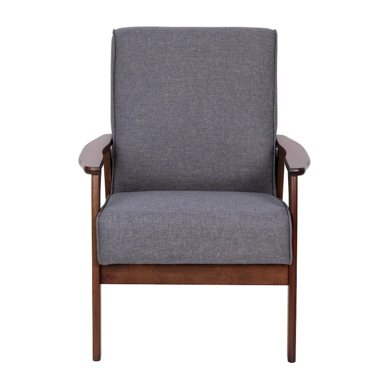 Mid-Century Modern Armchair with Wooden Frame and Faux Leather Cushions