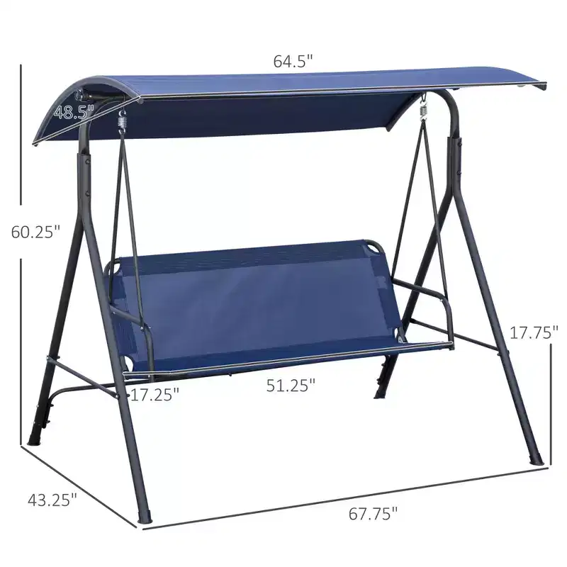 3-Person Patio Swing Chair with Adjustable Canopy and Cushions, Dark Blue