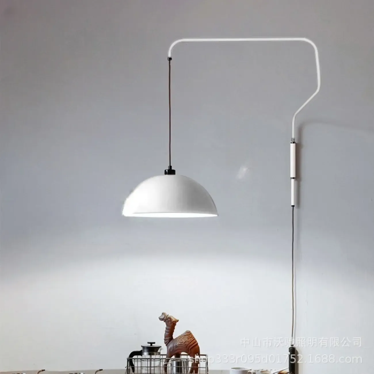 Red and White Plug-In Dome Swing Arm Wall Light
