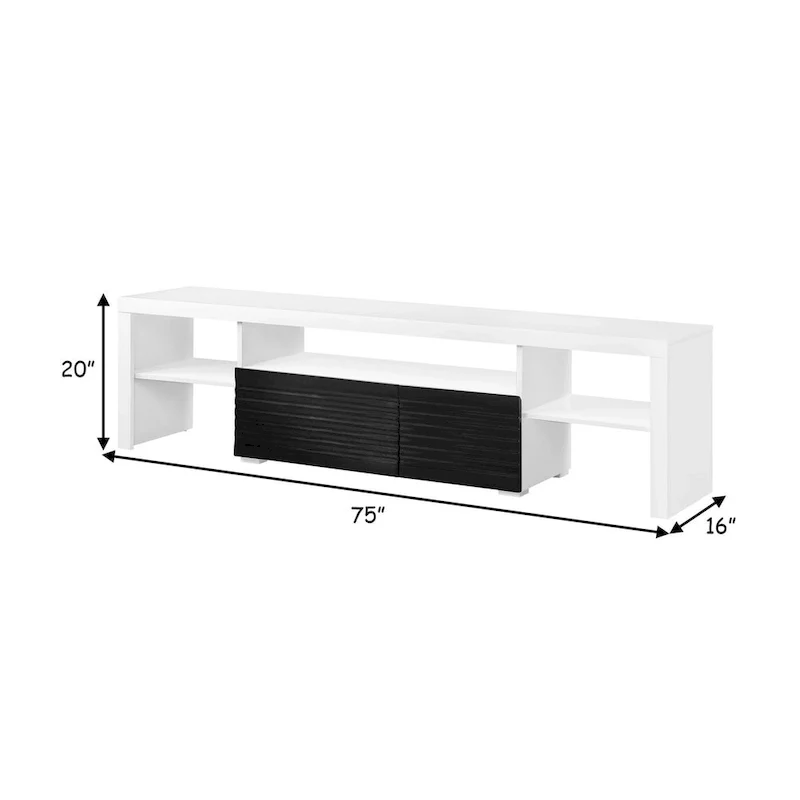Ida 75 Inch TV Entertainment Center Console, 2 Drawers, High Gloss White