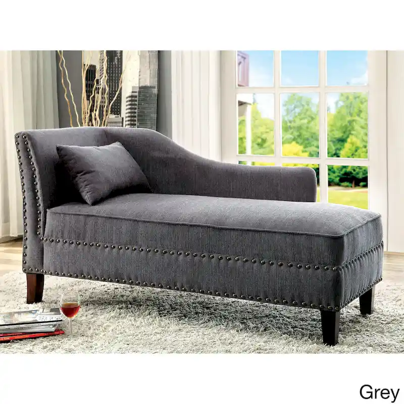 Sing Transitional Fabric Upholstered Nailhead Trim Chaise Lounge Chair by Furniture of America