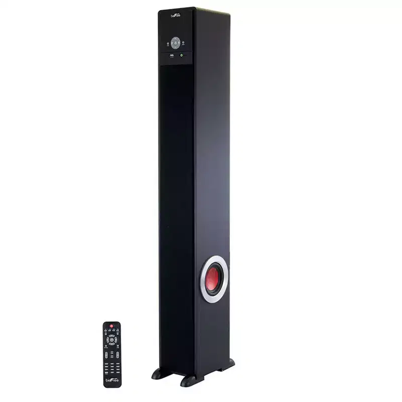 Bluetooth Powered 90 Watt Tower Speaker in Black with Subwoofer and Optical Input