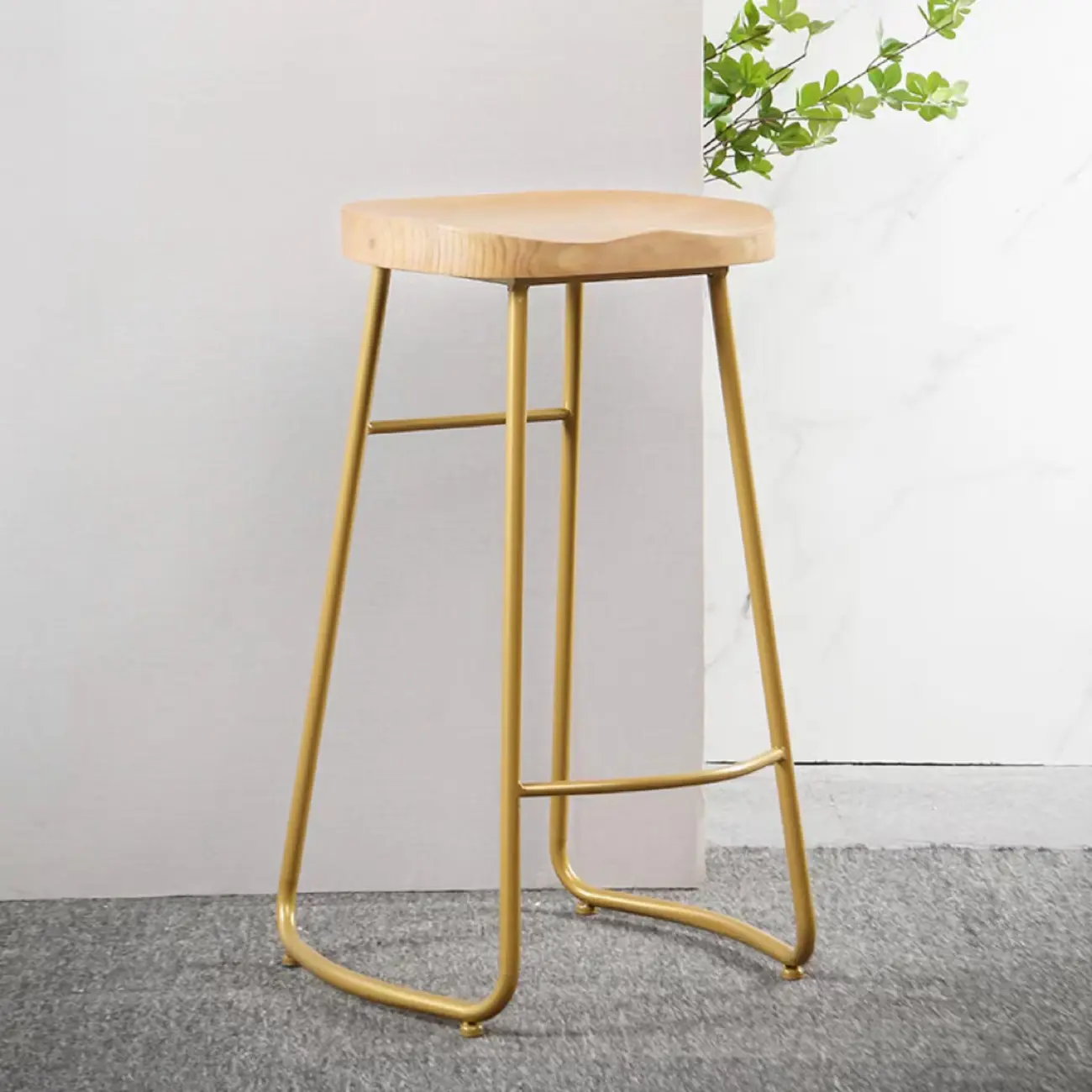 Natural Wood Saddle Seat Backless Counter Bar Stools