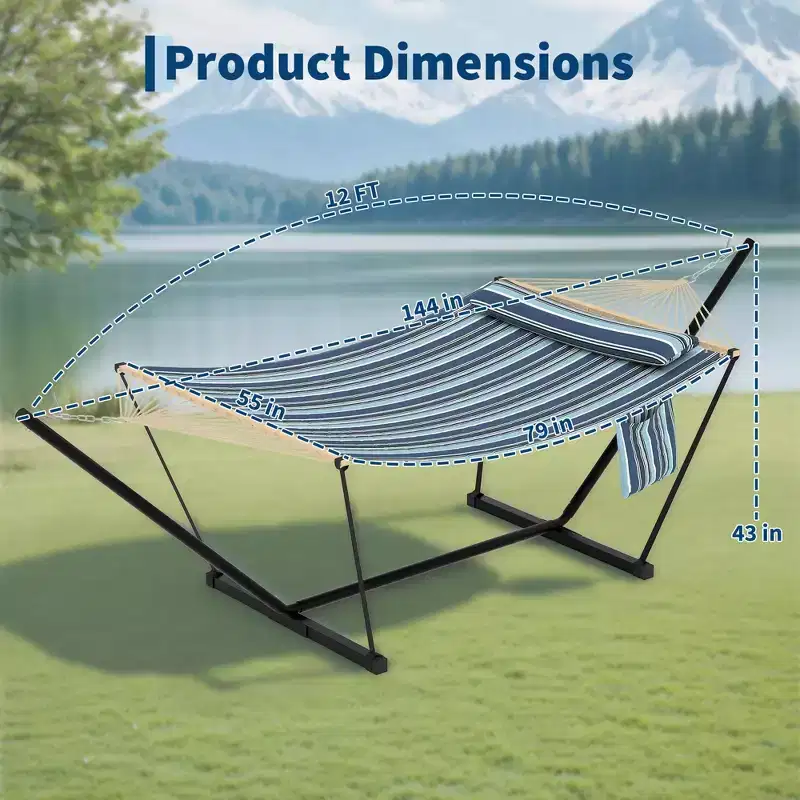 Outdoor Double Hammock with Heavy Duty Adjustable Steel Stand, Portable 2 Person Hammock for Patio Garden Beach Backyard, 450lb Capacity Relaxation